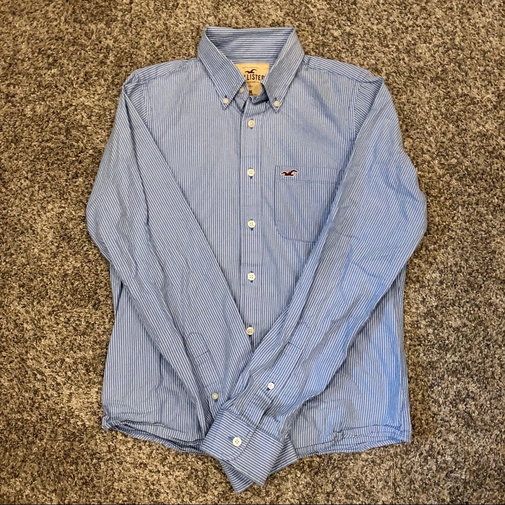 Hollister light blue and white striped button up